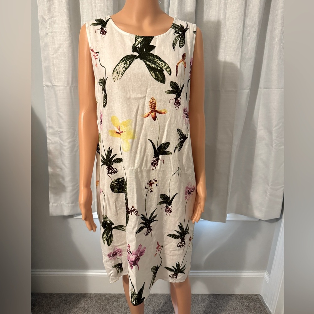 Pretty Joie size S white flower print linen blend sleeveless dress pockets